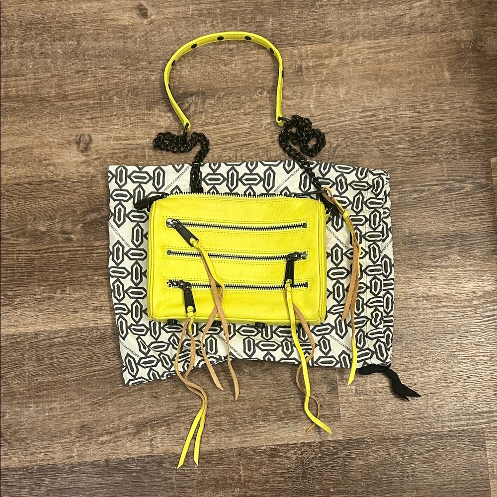 Rebecca Minkoff Mini 5 Zip Rocker Crossbody Bag in Neon Yellow Leather